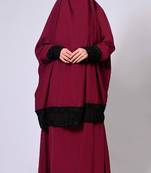 Maroon niqab and abaya set with stylish lace detailing