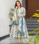 Off white beautiful muslin fabric digital printed girlie ceremonial dress