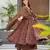 Brown beautiful muslin fabric digital printed girlie ceremonial dress