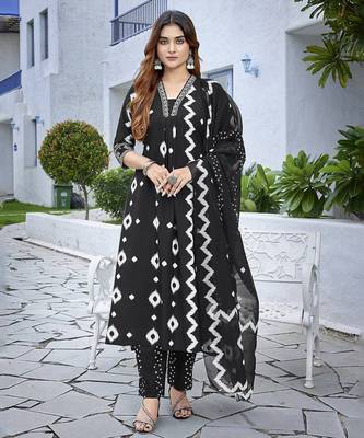 Black sophisticated viscosee fabric embroidered work,printed girlie suits 1