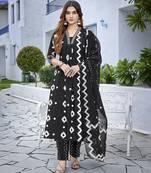 Black sophisticated viscosee fabric embroidered work,printed girlie suits