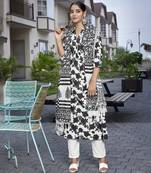 Black & white sophisticated viscose fabric designer printed girlie suits