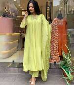 Green beautiful embroidery work viscosee chinon fabric suit