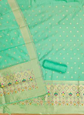 Sea green floral woven banarasi silk dress material 3