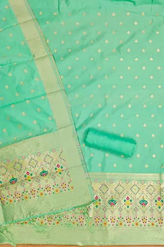 Sea green floral woven banarasi silk dress material