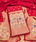 Red floral woven banarasi silk dress material