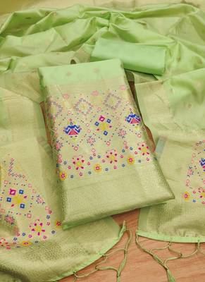 Pista floral woven banarasi silk dress material 1
