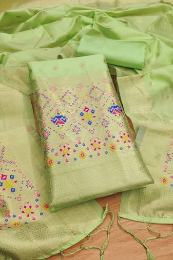 Pista floral woven banarasi silk dress material