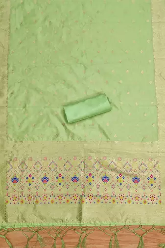 Pista floral woven banarasi silk dress material
