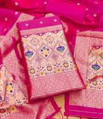 Rani pink floral woven banarasi silk dress material