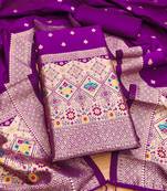 Purple floral woven banarasi silk dress material