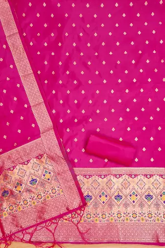 Rani pink floral woven banarasi silk dress material