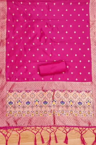 Rani pink floral woven banarasi silk dress material