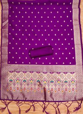 Purple floral woven banarasi silk dress material 4