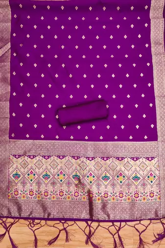 Purple floral woven banarasi silk dress material