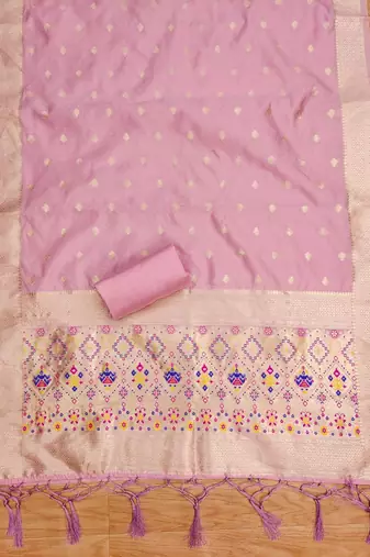 Baby pink floral woven banarasi silk dress material