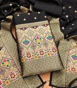 Blackfloral woven banarasi silk dress material