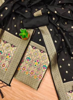Blackfloral woven banarasi silk dress material 2