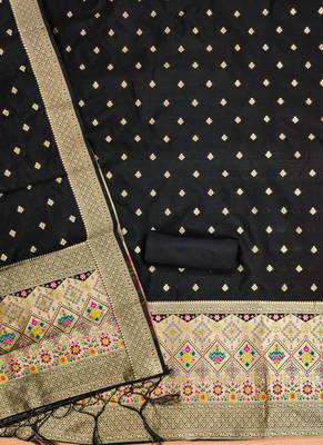 Blackfloral woven banarasi silk dress material 3