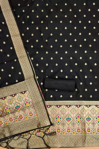 Blackfloral woven banarasi silk dress material