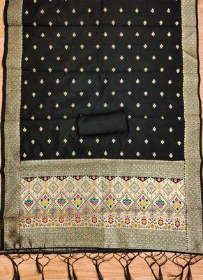 Blackfloral woven banarasi silk dress material 4