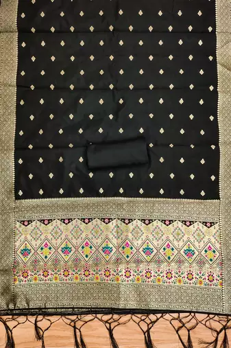 Blackfloral woven banarasi silk dress material