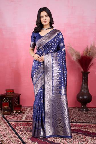 Navy art banarasi silk fashion saree