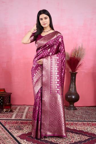Wine art banarasi silk fashion saree
