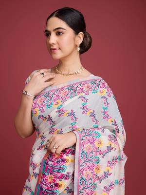 Pink dhakai jamdani cotton saree 5