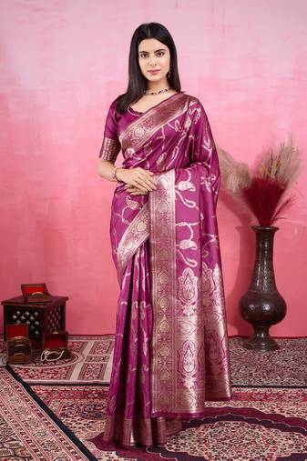 Wine art banarasi silk fashion saree