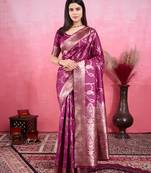 Wine art banarasi silk fashion saree