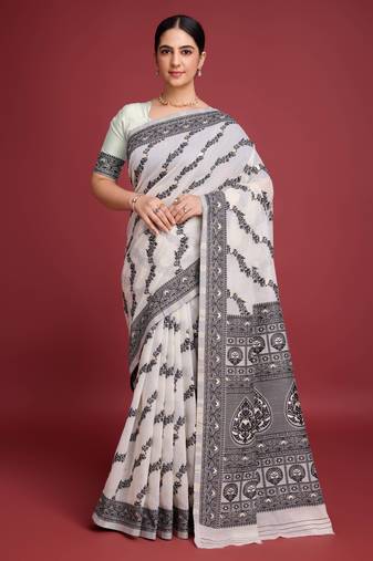 Black dhakai jamdani cotton saree