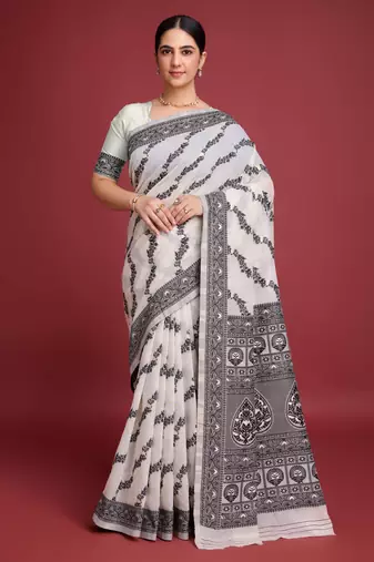 Black dhakai jamdani cotton saree