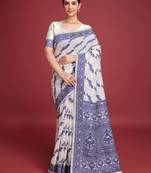 Navy dhakai jamdani cotton saree
