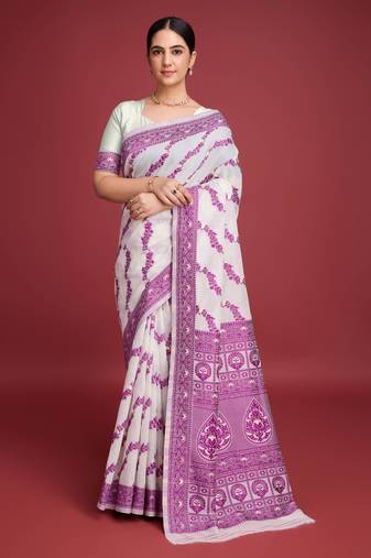 Wine dhakai jamdani cotton saree