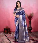 Navy art banarasi silk fashion saree