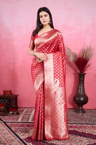 Red art banarasi silk fashion saree