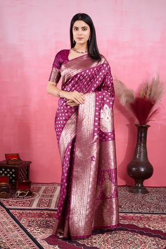 Wine art banarasi silk fashion saree