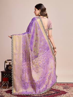 Lavender soft litchi art banarasi silk saree 3
