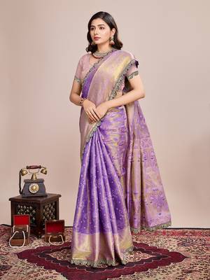 Lavender soft litchi art banarasi silk saree 4