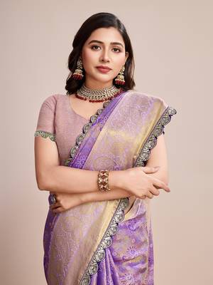 Lavender soft litchi art banarasi silk saree 5