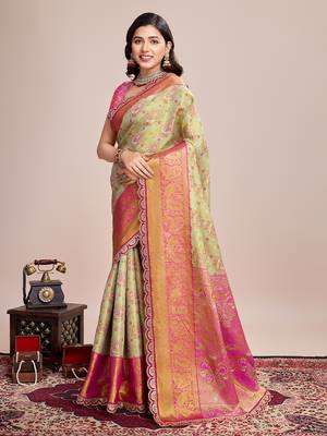 Pista soft litchi art banarasi silk saree 2
