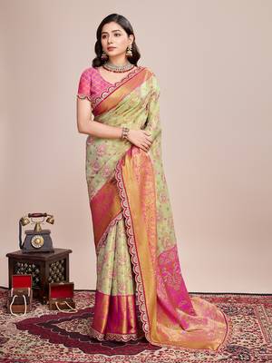 Pista soft litchi art banarasi silk saree 4