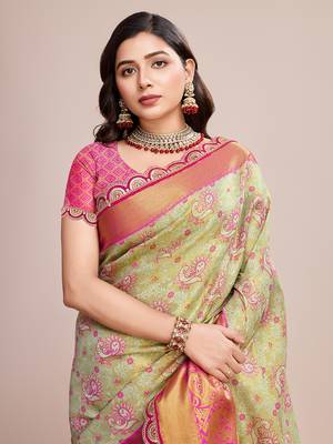Pista soft litchi art banarasi silk saree 5