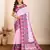Baby pink maslin cotton digital printed & embroidered work saree