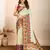 Beige maslin cotton digital printed & embroidered work saree
