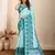 Turquoise maslin cotton digital printed & embroidered work saree