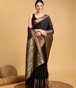Black soft litchi art banarasi silk saree