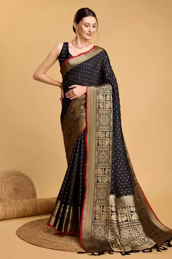 Black soft litchi art banarasi silk saree