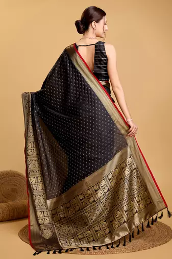 Black soft litchi art banarasi silk saree